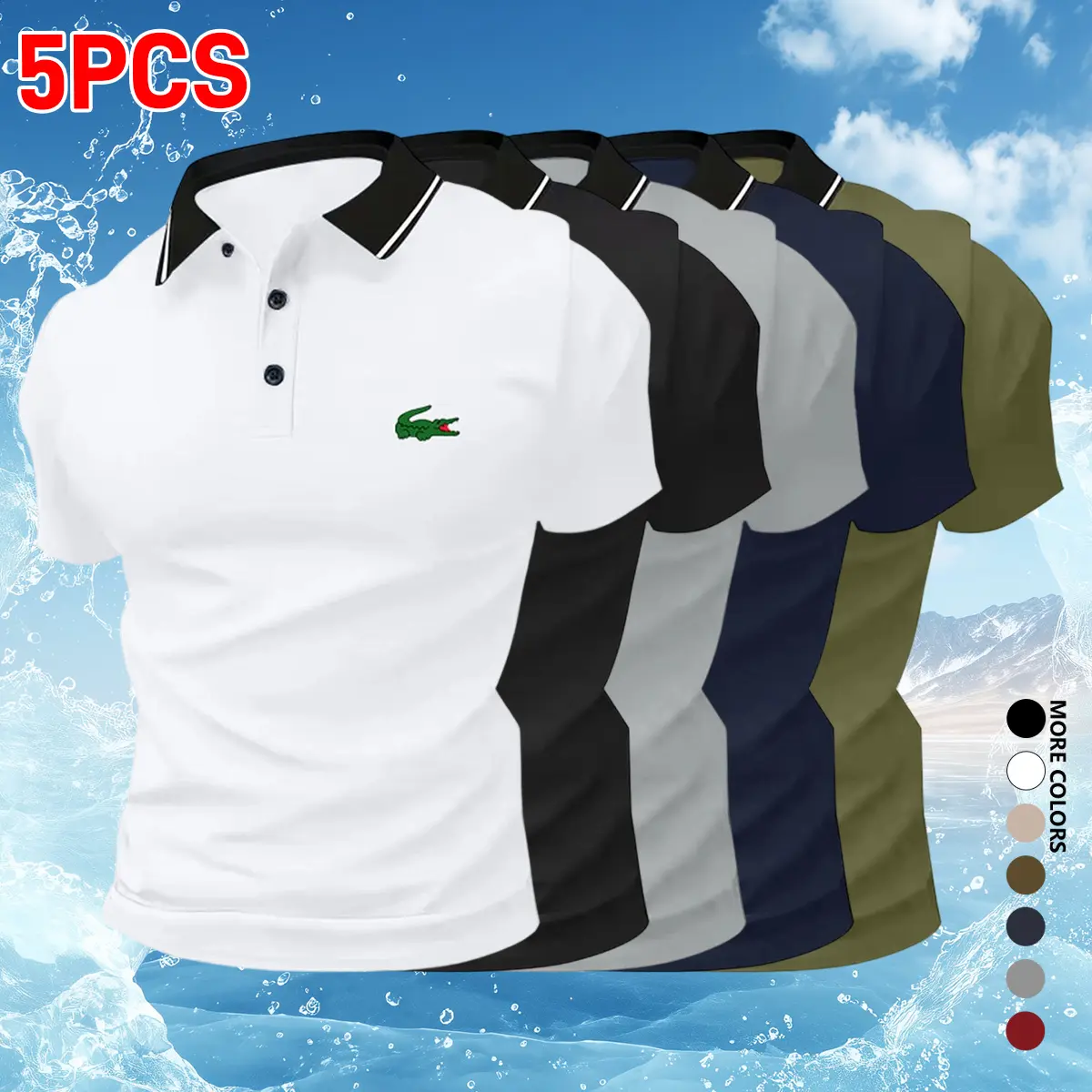 Classic solid-color men’s shirt, breathable turn-down collar high-quality shirt, casual fashionable sporty short sleeves, comfortable
