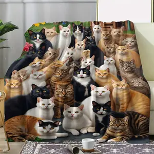 1Pc Soft Blanket Featuring A Cat Group, Perfect As A Gift For Cat Enthusiasts