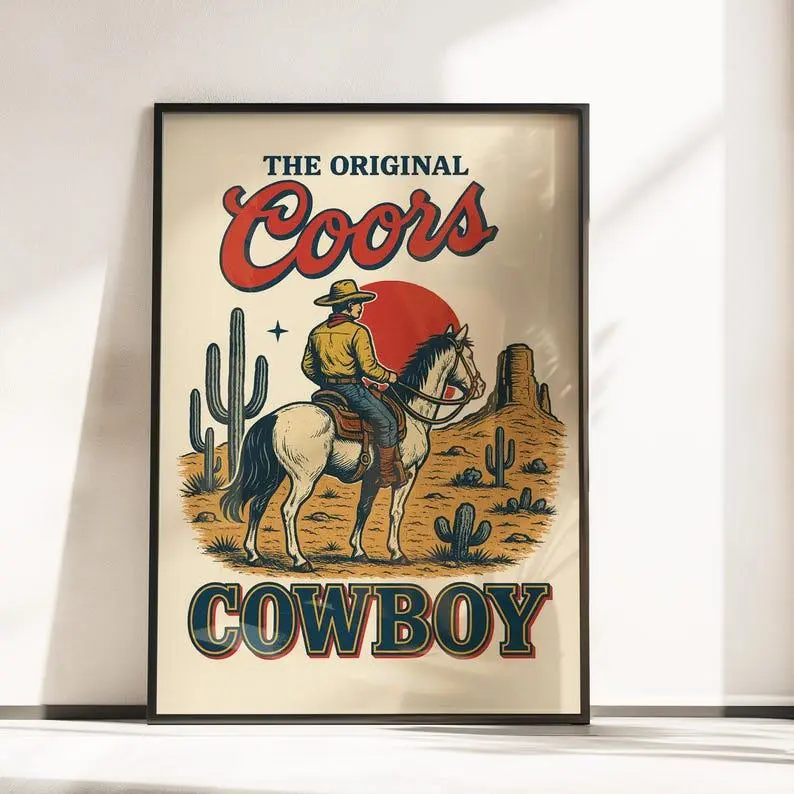 Vintage Coors Cowboy Beer Poster, Retro Cowboy Wall Art, Coors Beer Poster Print, Western Cowboy Poster, Beer Decor (No Frame)