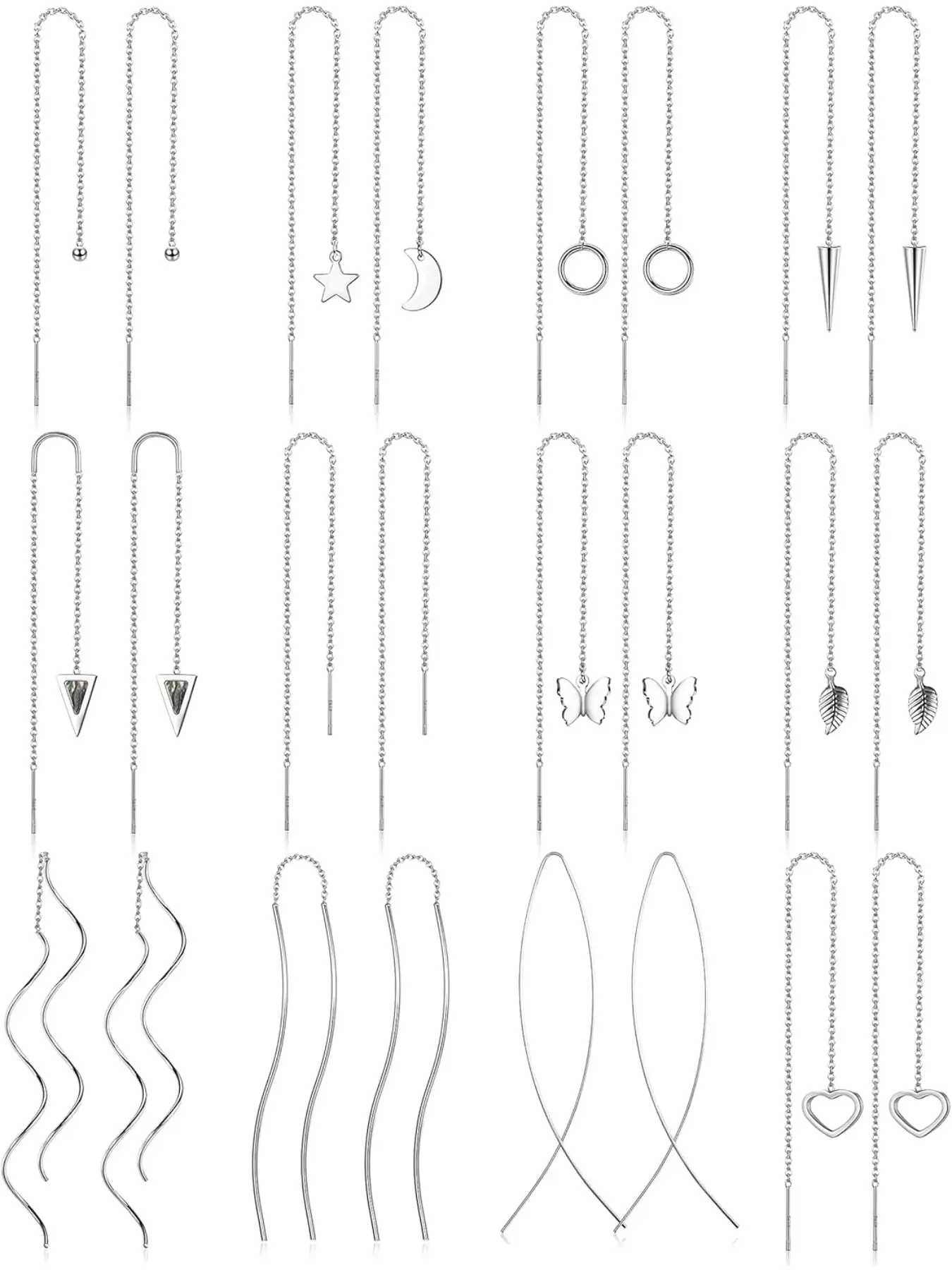 12Pairs Stainless Steel Threader Earrings for Women Chain Tassel Earrings Double Twist Wave Dangle Drop Chain Earrings Set Hypoallergenic Sensitive Ears Earrings Earring Sets