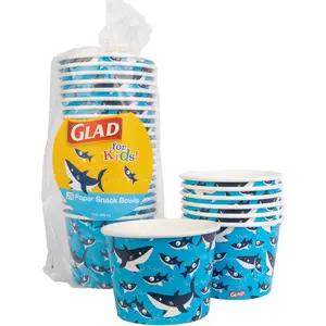 Glad for Kids Shark Paper Snack Bowls, Lids Not Included - Blue Heavy Duty, Microwavable, Disposable Snack Cups for Soup or Ice Cream, 12 Oz, 20 Count
