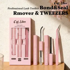 False Eyelash Glue Set, Includes Adhesive, Sealer, Remover, Tweezers, Waterproof Sweatproof Long-Lasting, Easy to Use, Suitable for Beginners