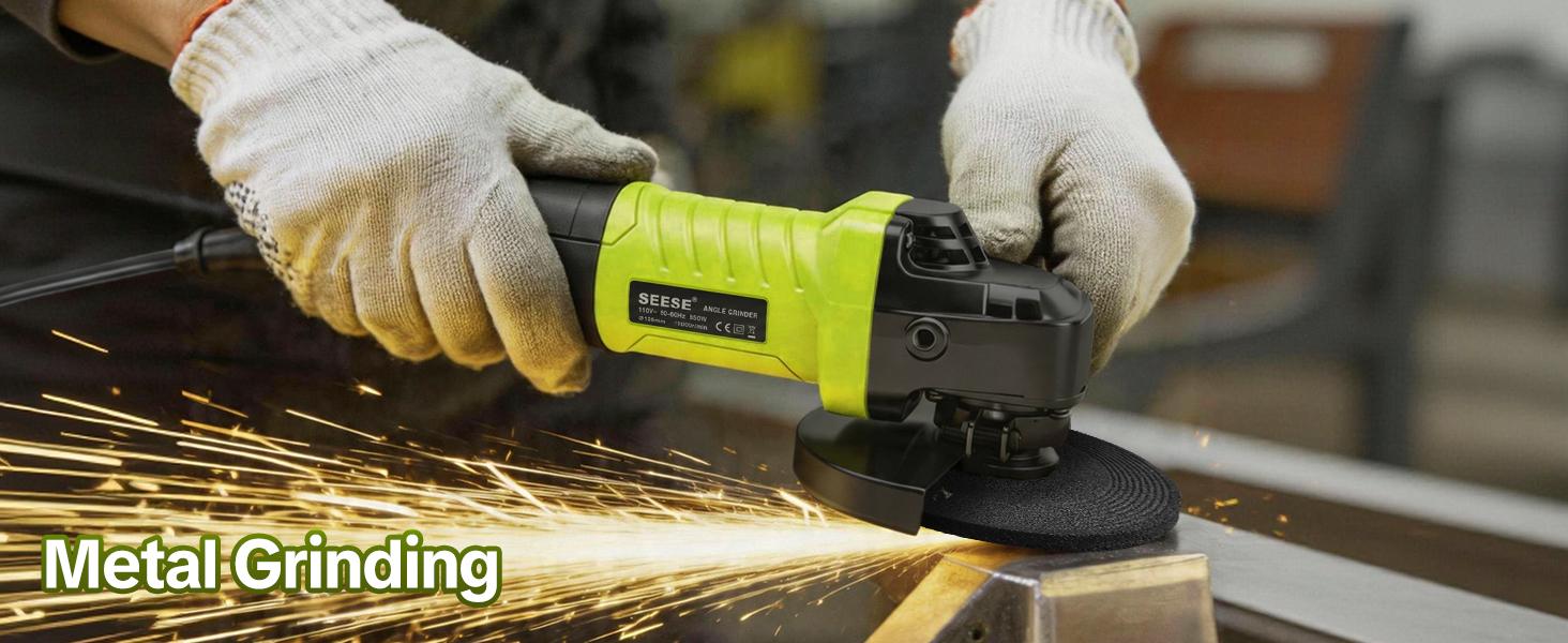 SEESE Angle Grinder, 5 Inch 8 Amp 11000PRM Electric Grinder Tool 6-Variable-Speed Metal Grinderand Cutting Wheels, Flap Disc and Auxiliary Handle for Cutting, Grinding, Polishing and Rust Removal