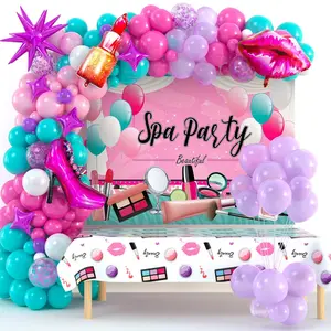 127PCS Spa Party Decoration Kit – Makeup-Themed Balloons, Foil Lipstick & Heels, Backdrop & Tablecloth for Girls' Sleepover or Pamper Party