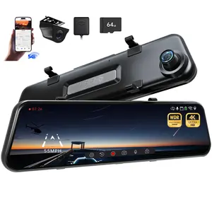 Pelsee P12 Pro Max 4K+2.5K Mirror Dash Cam With Wi-Fi, Front and Rear Cameras, Night Vision, Voice Control, 64GB Card & GPS for Cars and Trucks