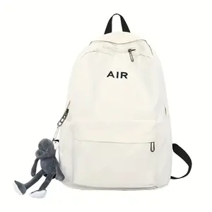 【Local Delivery】Maxoner Large Capacity Backpack, College School Bookbag, Stylish Simple Canvas School Bag With Doll Pendant  Student Easy To Match Lightweight Durable Zipper Closure  Adjustable Shoulder Straps Multifunctional Solid Color