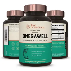 Live Conscious OmegaWell Omega 3 Fish Oil - 2000mg Capsules: Heart, Brain, & Joint Support - 800 mg EPA 600 mg DHA - Sustainably Sourced - Softgels