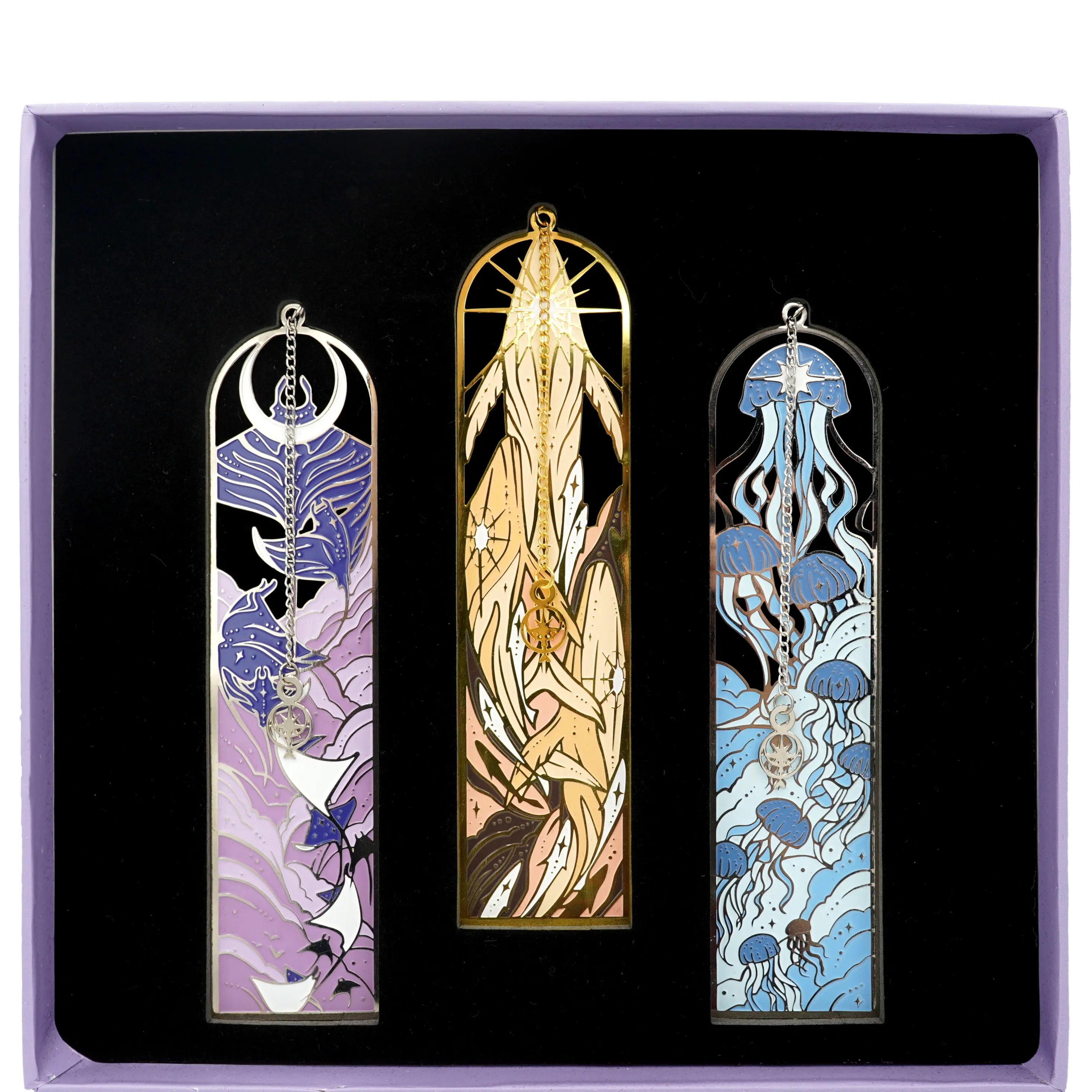 The Sea-Lestial Individual Metal Bookmarks | Book Lover Gift | Limited Edition Designs Featuring Jellyfish, Whale, and Manta Ray