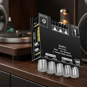 2.1 Channel High-Fidelity Bluetooth Amplifier, 50W Efficient Power Output, Independent Bass 7 treble control, Low Noise Subwoofer Circuit for Diy speakers, Home Theater, Audiophile Upgrade, Durable Power Amp Compatible with HiFi Audio Systems