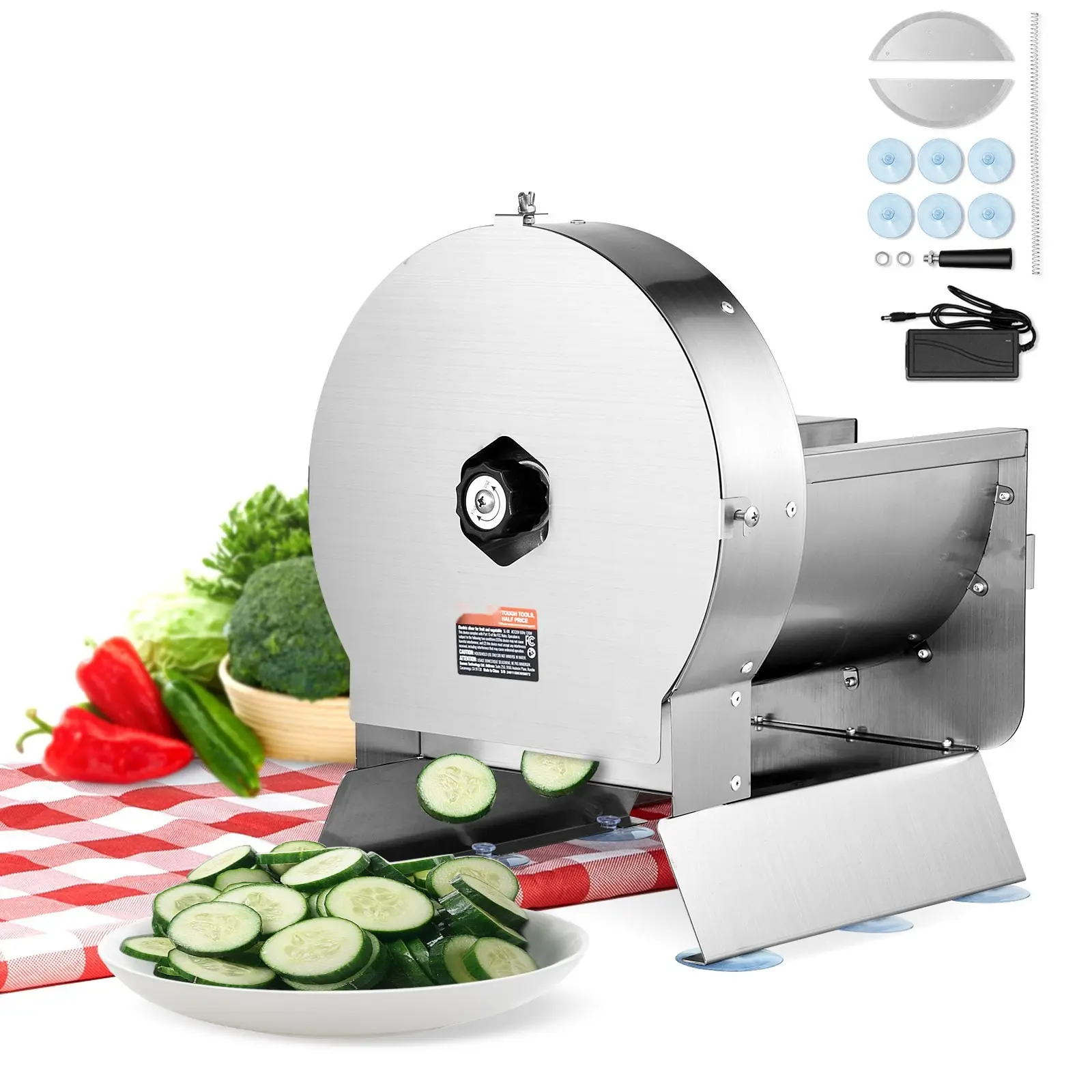 Electric Vegetable Slicer With Adjustable Thickness 0-0.5 Inches And 0-12 Millimeters, Commercial Grade Slicer Machine, Convertible To Manual Operation, Stainless Steel Food Cutter For Potato, Lemon, Tomato, Apple