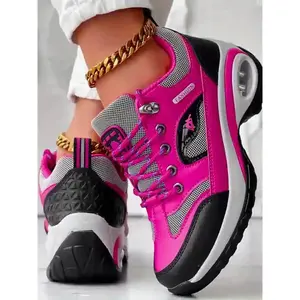 Women's Light Cushioned Hiking Shoes - Comfortable Lace-Up Outdoor Shoes with Arch Support, Black and Pink Design, Outdoor Hiking ShoesRAIMENTRY