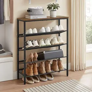 SONGMICS HOME Shoe Rack for Entryway, Shoe Storage Shelves, 16-20 Pairs Shoe Organizer, with Sturdy Wooden Top and Steel Frame, Free Standing, Industrial