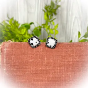 Small Western Stone Stud Earrings - White