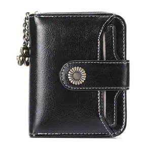 Women's PU Leather Fashionable Lightweight Compact Double-Fold Wallet, 1PC, with Detachable ID Window, Multiple Card Slots, Zippered Change Pocket, Snap Buckle Closure, Classic Red & Black Style, Fashionable Wallet