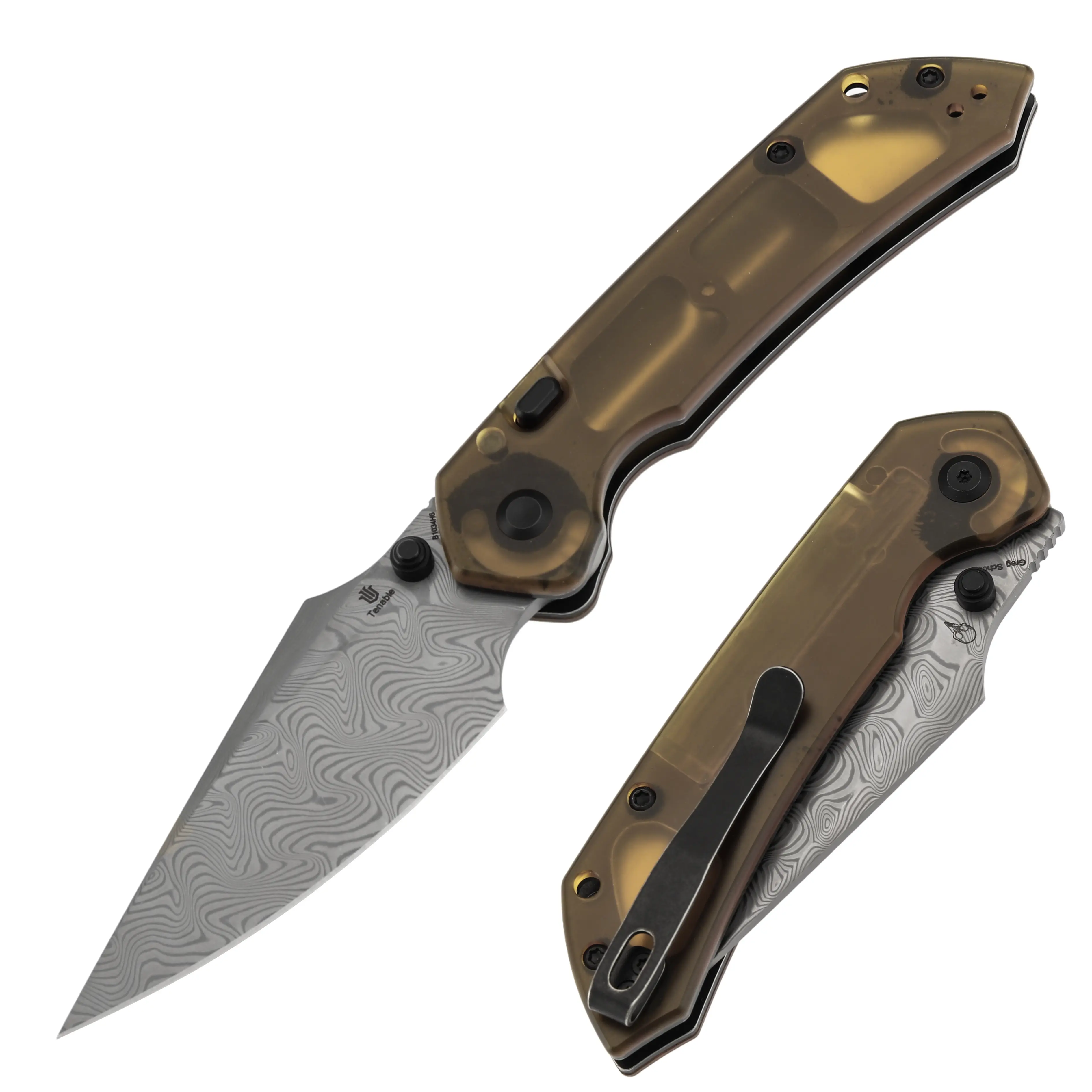 Tenable Fenrir Top Liner Lock Folding Pocket Knife, 3.4"  Nitro-V/Damascus Blade, Aluminium/G10/PEI Handle, Sparrow Design B1034H Series, EDC for Bushcrafting Camping & Gift
