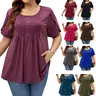 Women's Plus Size Auciccoo Lightweight Knit Tunic Blouse - 1X-5X (2X/4X Incl), Tulip Short Sleeve, Scoop Neck Solid, Casual Chic, Flattering Drape, Curve-Hug Smock, Summer Medium Length Loose Top (A-Type, Elegant, Flare Sleeve, Plus Size Curvy Clothing)