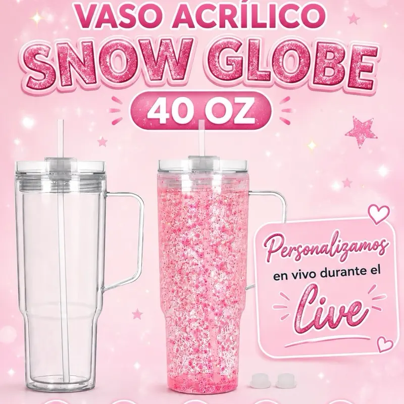 Vaso acrílico snow globe 40oz personalizado en live