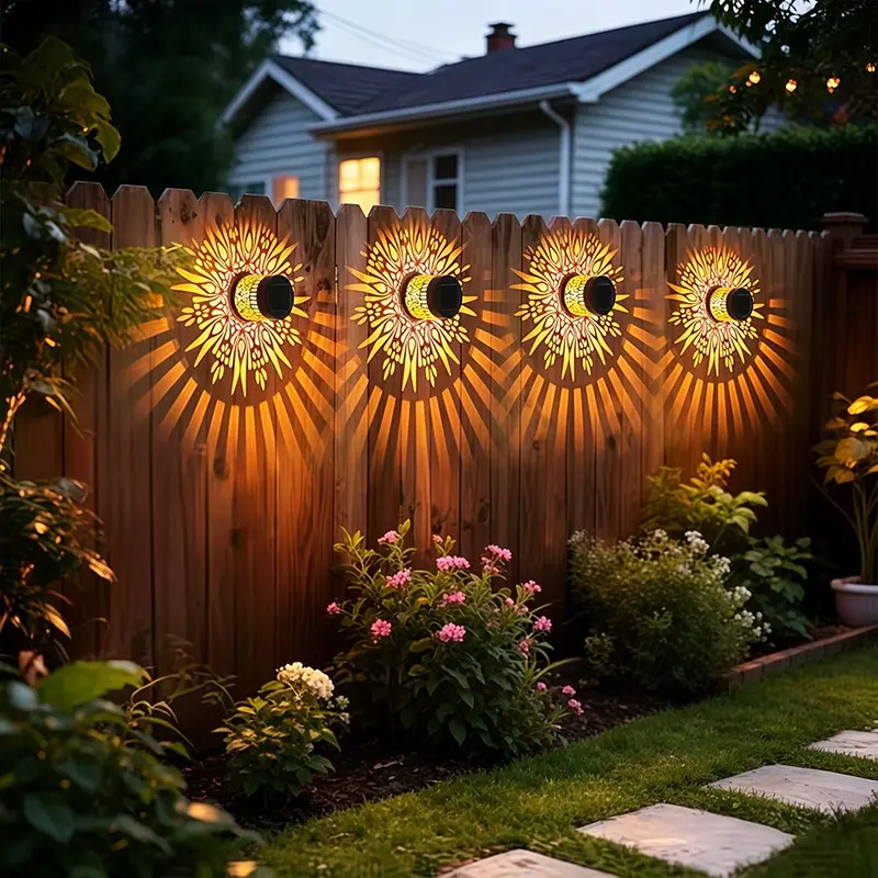 4-Pack Solar Peony Projector Wall Lights, Outdoor Solar Decorative Lights Colorful & Warm Light Decor, Waterproof Detachable Garden Lanterns for Courtyard, Patio & Backyard