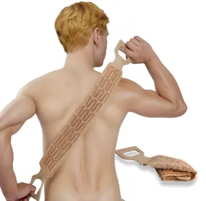 Exfoliating Back Scrubber for Shower,Double-Sided Back Scrub Washcloth Strap,Cover The Entire Back for Men Women,Silicone Body Squeegee Shower,Seasoned Slick Back Foam Brush