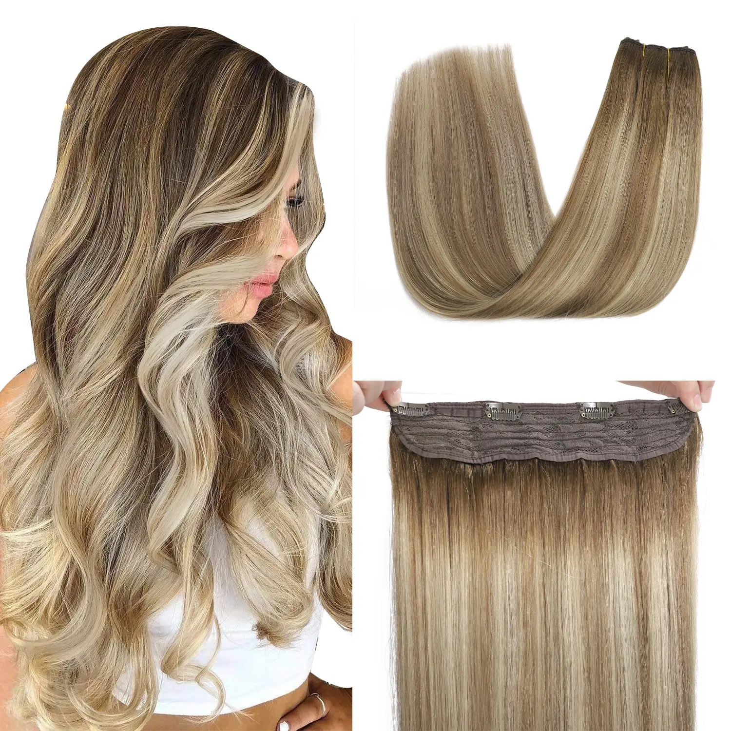 XDhair Wire Hair Extensions Human Hair 70g-85g Hairpiece 14 Inch to 22 Inch Real Human Hair Extensions with Invisible Secret Fish Wire