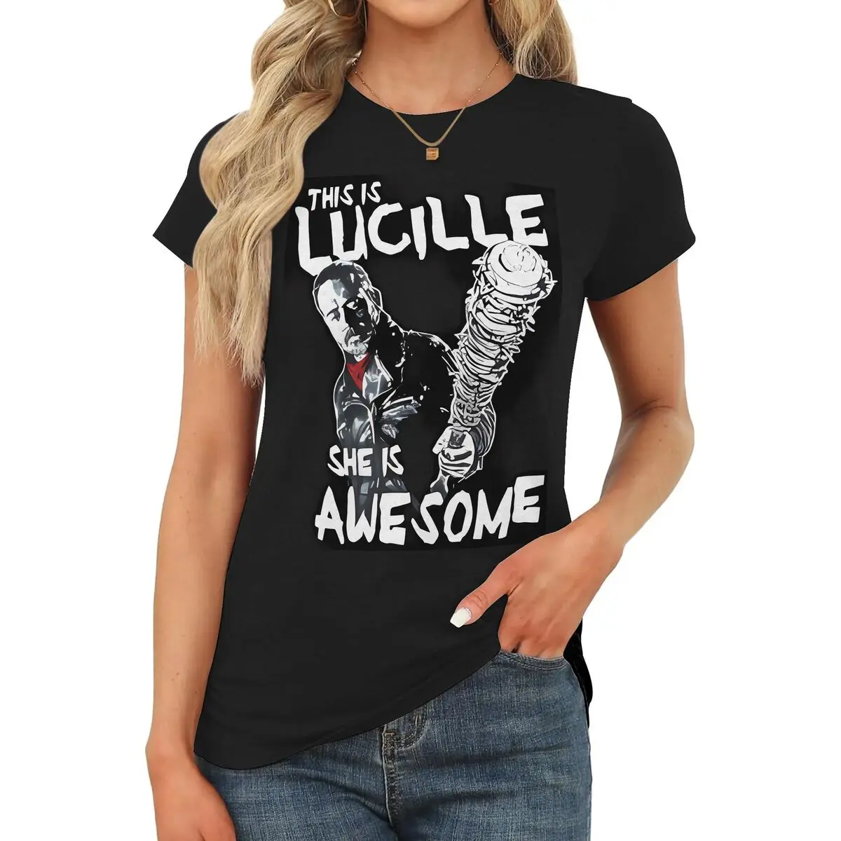 Women's The Walking Dead Graphic T-Shirt, Casual Shortsleeve Round Neck Streetwear Top, Slimming Fit Cotton Blend, Birthday Gift for Teacher, Tshirt, Simple, Cute, Thanksgiving, Baby, Easter, Valentines Day