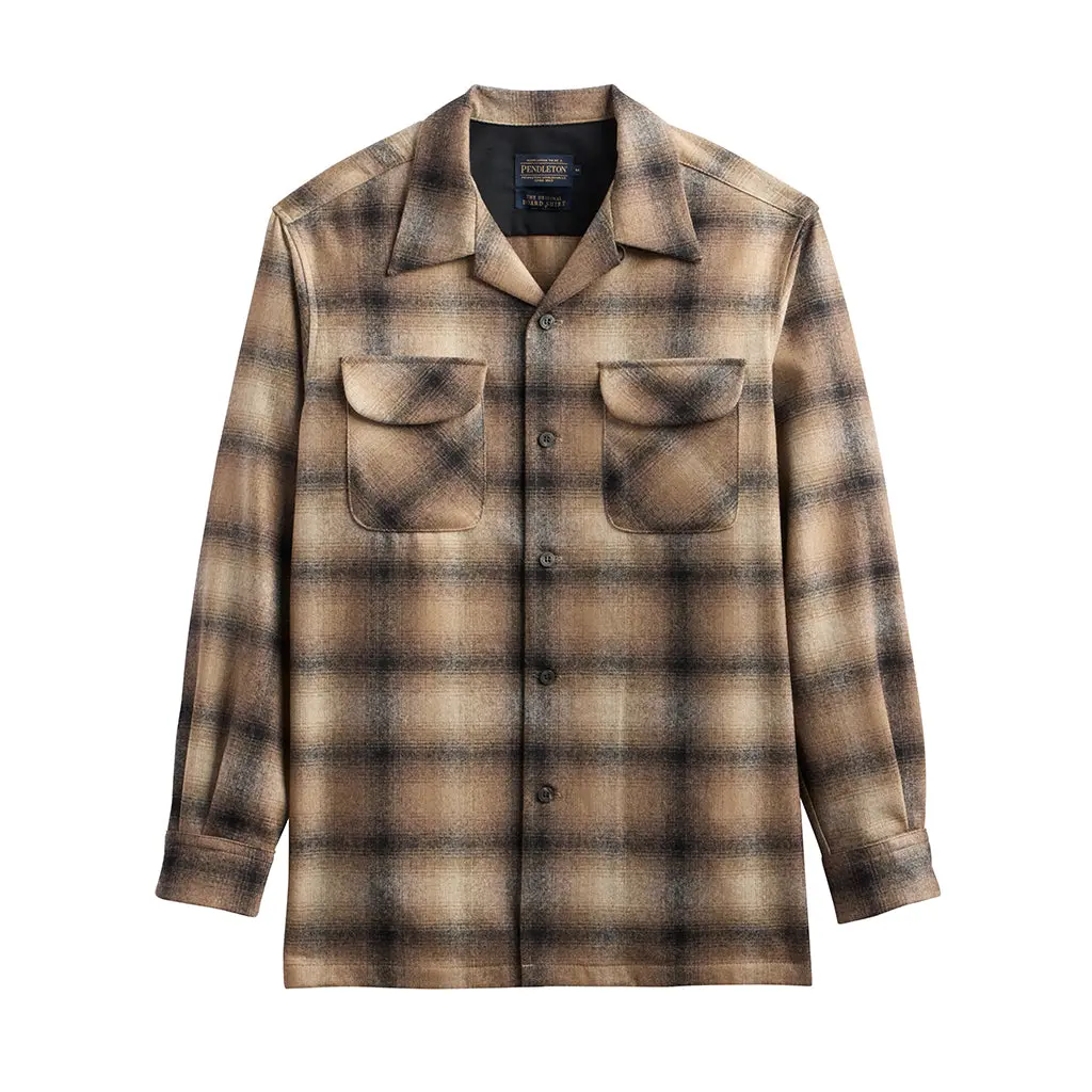 Pendleton Men's Classic Wool Board Shirt - Tan-Taupe Ombre, 26, Long-Sleeve Casual Menswear Tops with Pockets