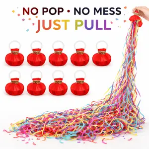 10 Pack Throw Streamers, Hand Pull Confetti Poppers, Long Colorful Streamers, No Mess Paper Party Favors for Wedding, Birthday, Graduation