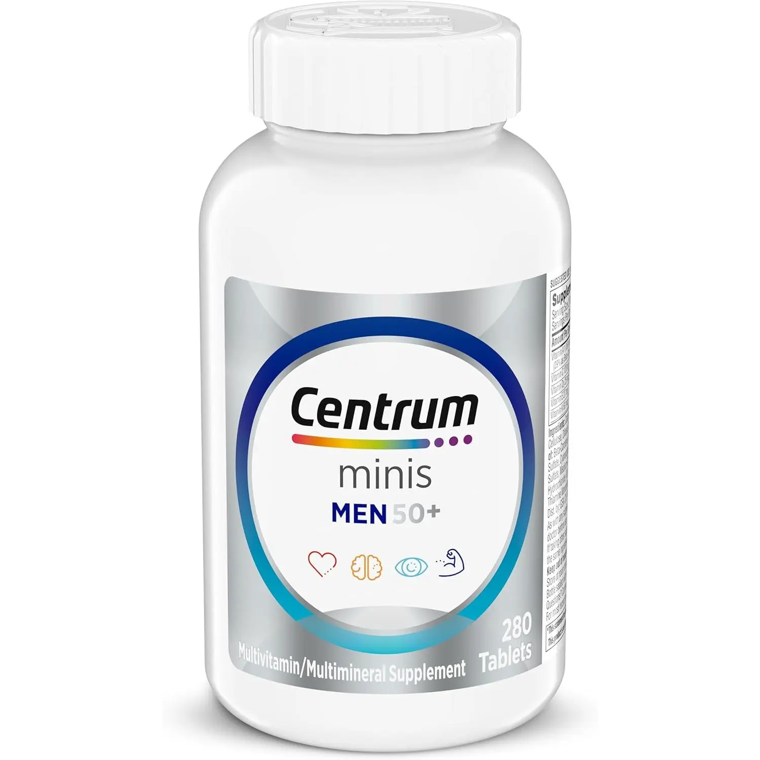 Centrum Men's 50 Plus Silver Mini Multivitamin Tablets - 280 Ct Multimineral Supplement for Adults with Cholecalciferol (Vit. D3), B-Vitamins, Zinc, Vitamin C, Eye Care, Brain Health Support, GMO Free, Memory & Cognition Support, B12 B6 Niacin Complex Ble
