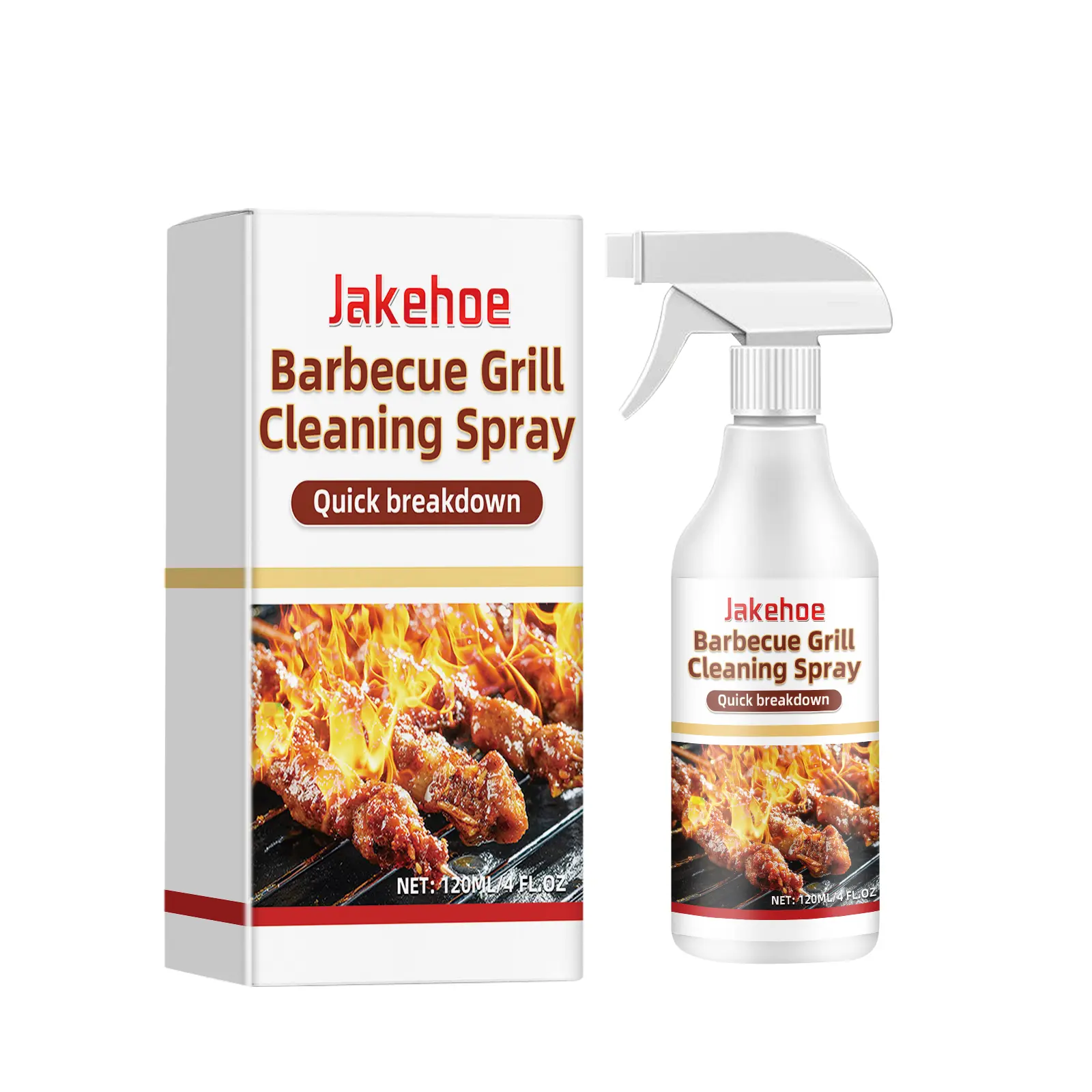 Jakehoe Grill Cleaner Spray, Heavy-Duty BBQ Degreaser for Outdoor Grills, Grates & Racks, Dissolves Burnt-On Grease, Carbon & Food Residue in 3 Minutes, No-Scrub Foaming Formula, 4 FL.OZ