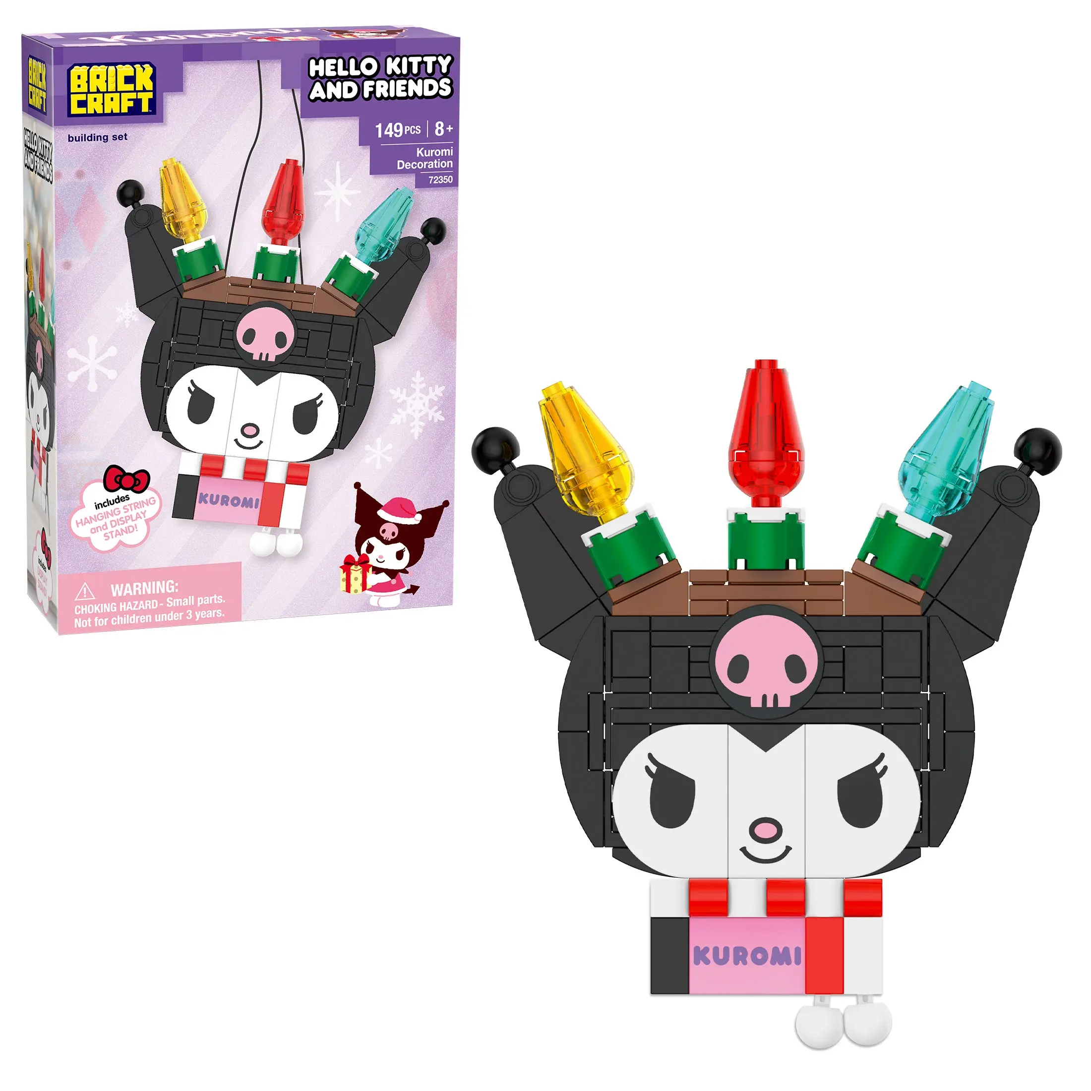 Brickcraft Hello Kitty and Friends Kuromi Christmas Decoration Building Set, 149-Piece Holiday Ornament with Display Stand for Kids & Adults 8+