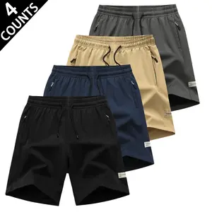 Men's 4 Pack Quick Dry Casual Shorts, Elastic Waist Drawstring Summer Board Shorts with Zipper Pockets, Lightweight Breathable Beachwear, Loose Fit Shorts for Daily Casual, Workout, Hiking, Lounging & Outdoor Activities