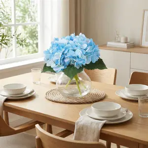 Gaomon Lifelike Artificial Hydrangea Arrangement with Blue Silk Fabric, Decorative Flowers, Vase & Fake Water - Compact Indoor Centerpiece for Coffee Table, Bathroom Decor, Decorative Artificial Flowers, Indoor Artificial Flowers