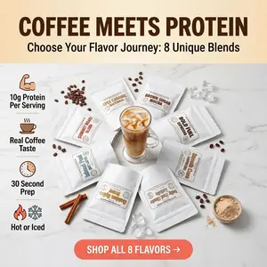Protein Coffee Mix for Hot or Iced Latte, Instant Coffee Powder with 10g Protein, 160 Calories, 40g Single Serve Packets, Ready in 30 Seconds, 8 Flavors, On-the-Go Breakfast Drink for Gym, Office & Travel