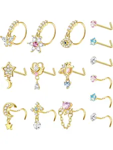 15Pcs 20G Nose Rings Studs-316L Surgical Steel Nose Studs Hoop Nose Ring for Women Men Nose Rings Stud Hypoallergenic Nose Rings Hoops Nose/Body Piercing Jewelry