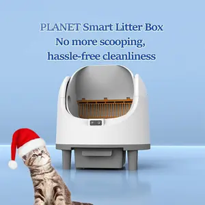 Open-Top Self Cleaning Litter Box, Automatic Cat Litter Box with APP Control, Dual Safety Sensors, Includes Trash Bags, Grey-White