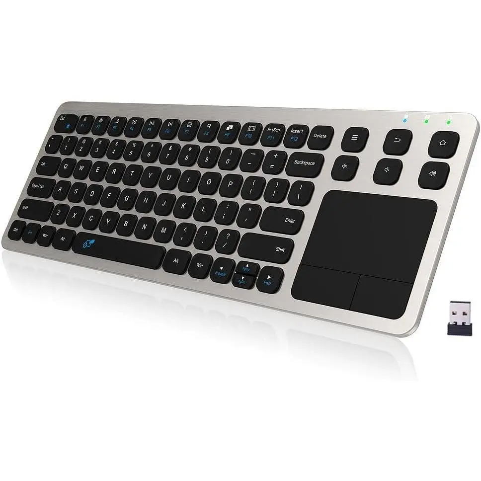 2.4G   TV Keyboard with Easy Media Control and Built-in Touchpad  Solid Stainless Ultra Compact Full Size Keyboard -Connected ,  TV, HTPC