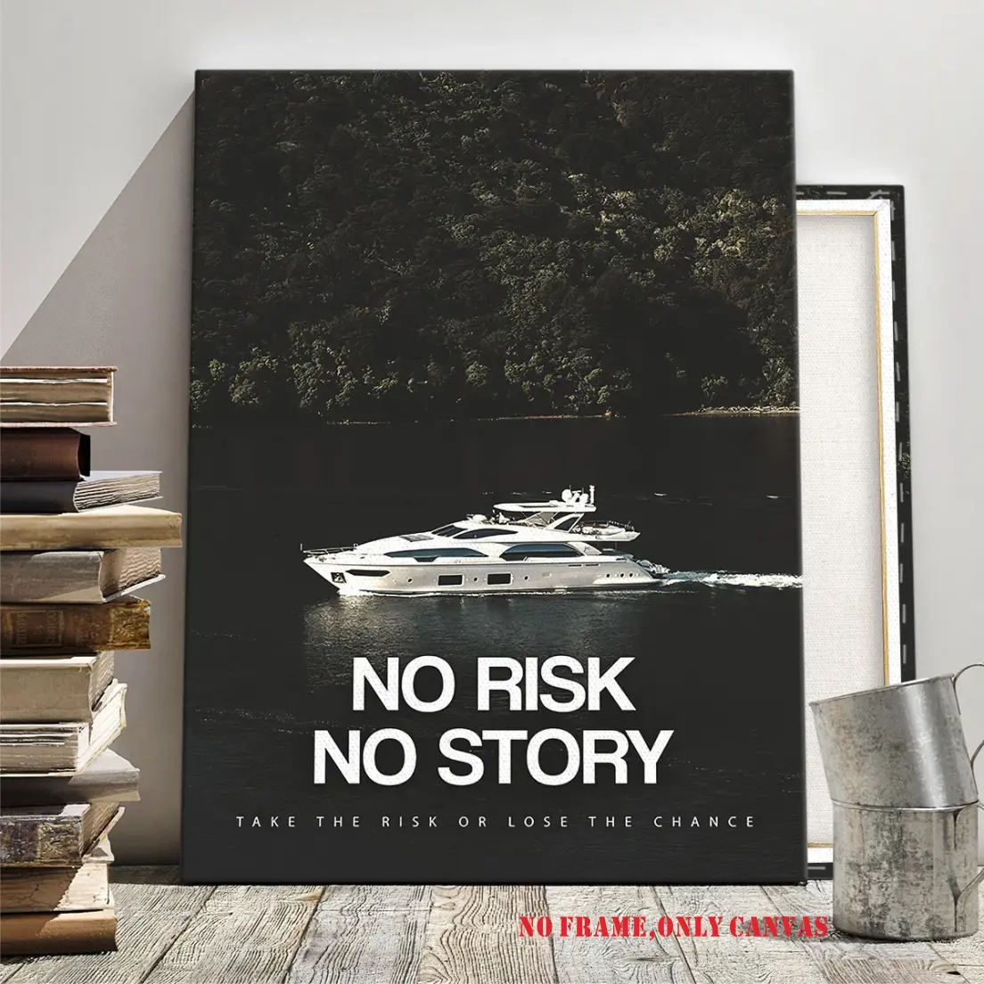 1 PC Frameless Canvas Poster, Modern Art Design Motivational Wall Decor, Aesthetic Wall Decor, Luxury Yacht and Natural Landscape, High Quality for Living Room, Unframed Art Print