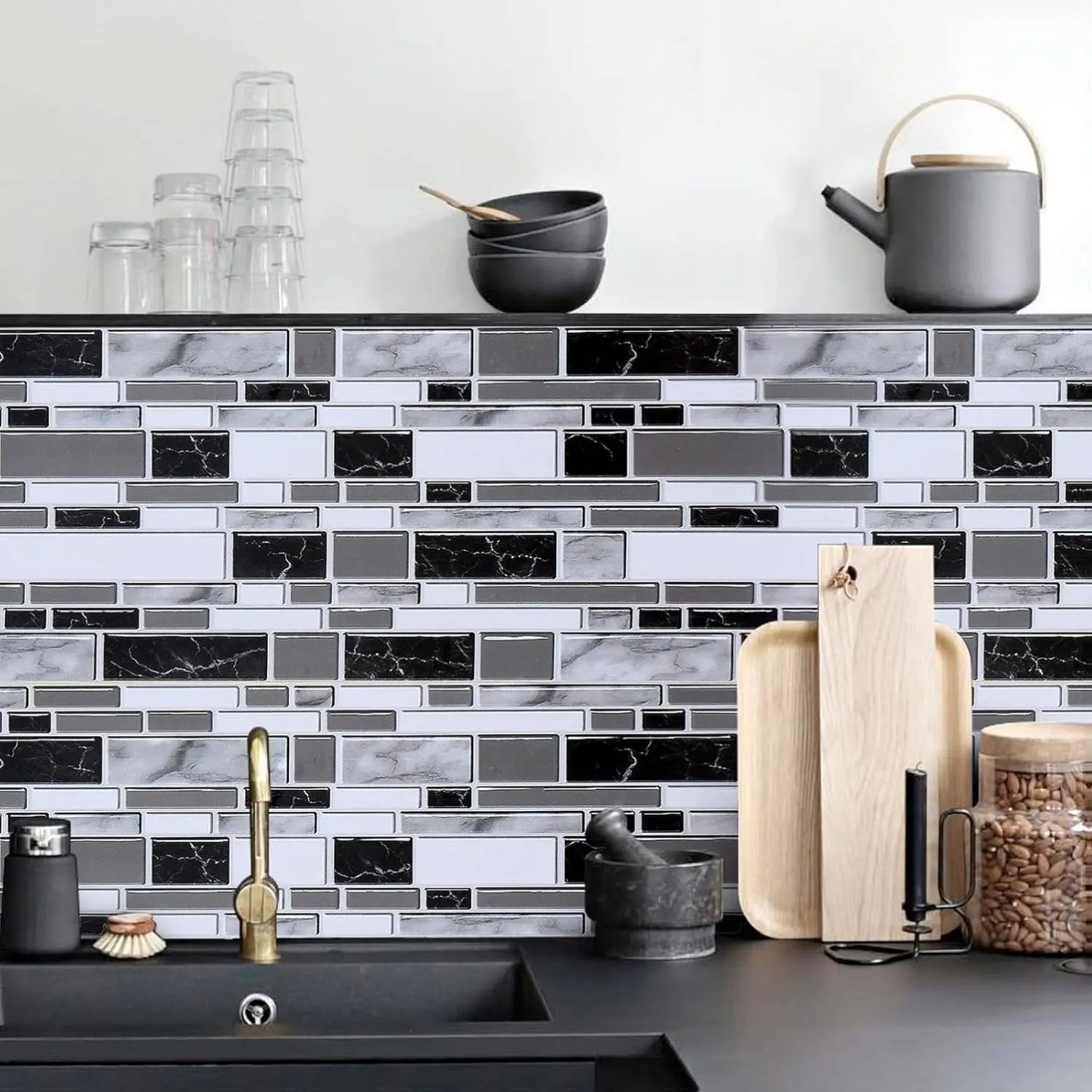 Self-Adhesive Mosaic Wallpaper - Stick On Vinyl Glue-Free Contact Paper (11.8x78.7in), Waterproof, Easy-to-Install for Kitchen Backsplashes, Countertops, Stick On Wallpaper, Adhesive Wallpaper