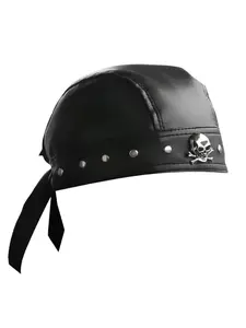 1PC  Unisex Punk Skull Cap – Black Studded Faux PU Leather Head Wrap with Metal Details, Adjustable Biker Headband for Motorcycle, Party & Y2K Hip Hop Fashion, Premium Streetwear Hat