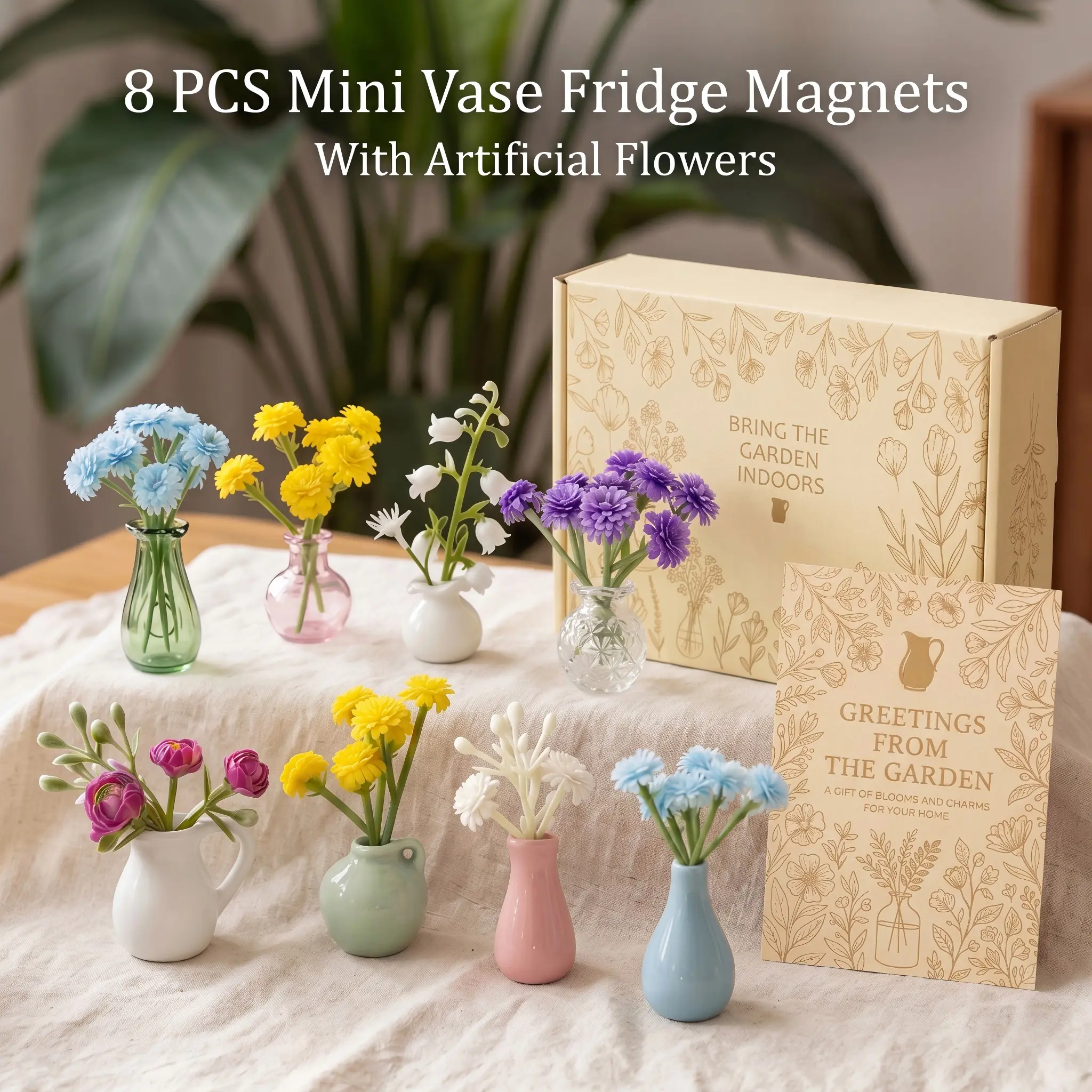 8-Pack Cute Mini Ceramic Vase Refrigerator Magnets, Lightweight Funny Small Plastic Plant Magnets, Tiny 3D Vase for Home Decor, Kitchen Decoration & Locker Display, Fridge Organization