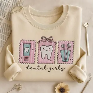 Embroidered Dental Hygienist Icon Sweatshirt, Dental Assistant Icons Shirt, Girly Dentist Gift