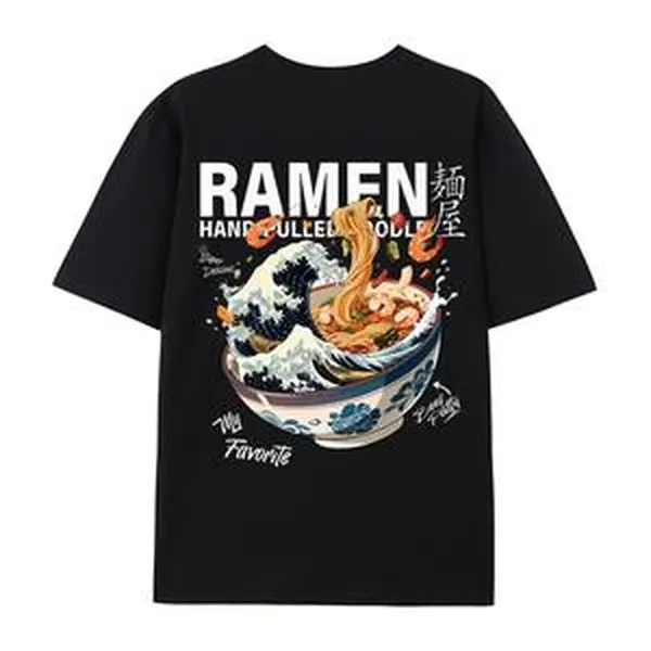 Great Wave Ramen "My Favorite" Japanese Art Graphic T-Shirt, Cotton Comfort Tee, Ukiyo-E Noodle Fashion Outfit, Oversized Casual Shirt, Ideal Valentine’s Day & Food Lover Gift for Him/Her