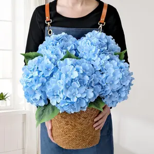 Blue Hydrangea Artificial Flowers - 5Pcs 20Inch Lifelike Silk Hydrangeas for Wedding, Bouquet & Home Decor