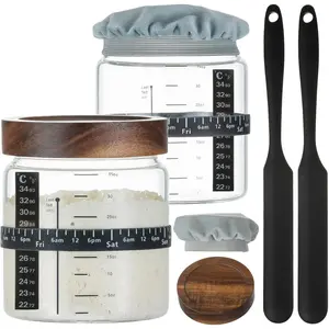 Sourdough Starter Jar 2Pack 35OZ with Ounce Scale Line,Date Marked Feeding Band, , Sourdough Jar Scraper, Cloth Cover &  Lid, Wide Mouth for Sourdough Bread Baking