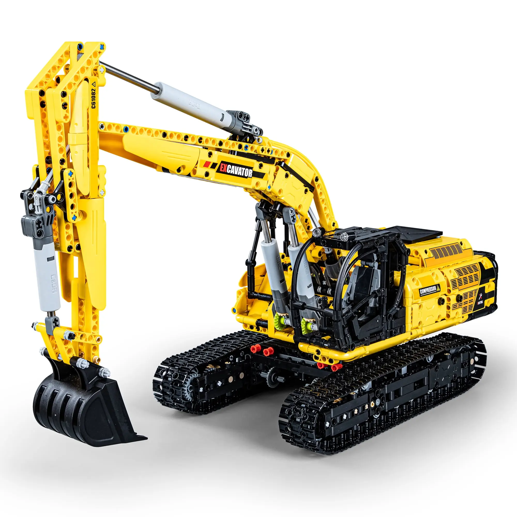 CaDA Excavator Building Brick Kit 1:20 Scale with Realistic Features 6 Operational Doors Control Knobs and Function Switch for Advanced Play