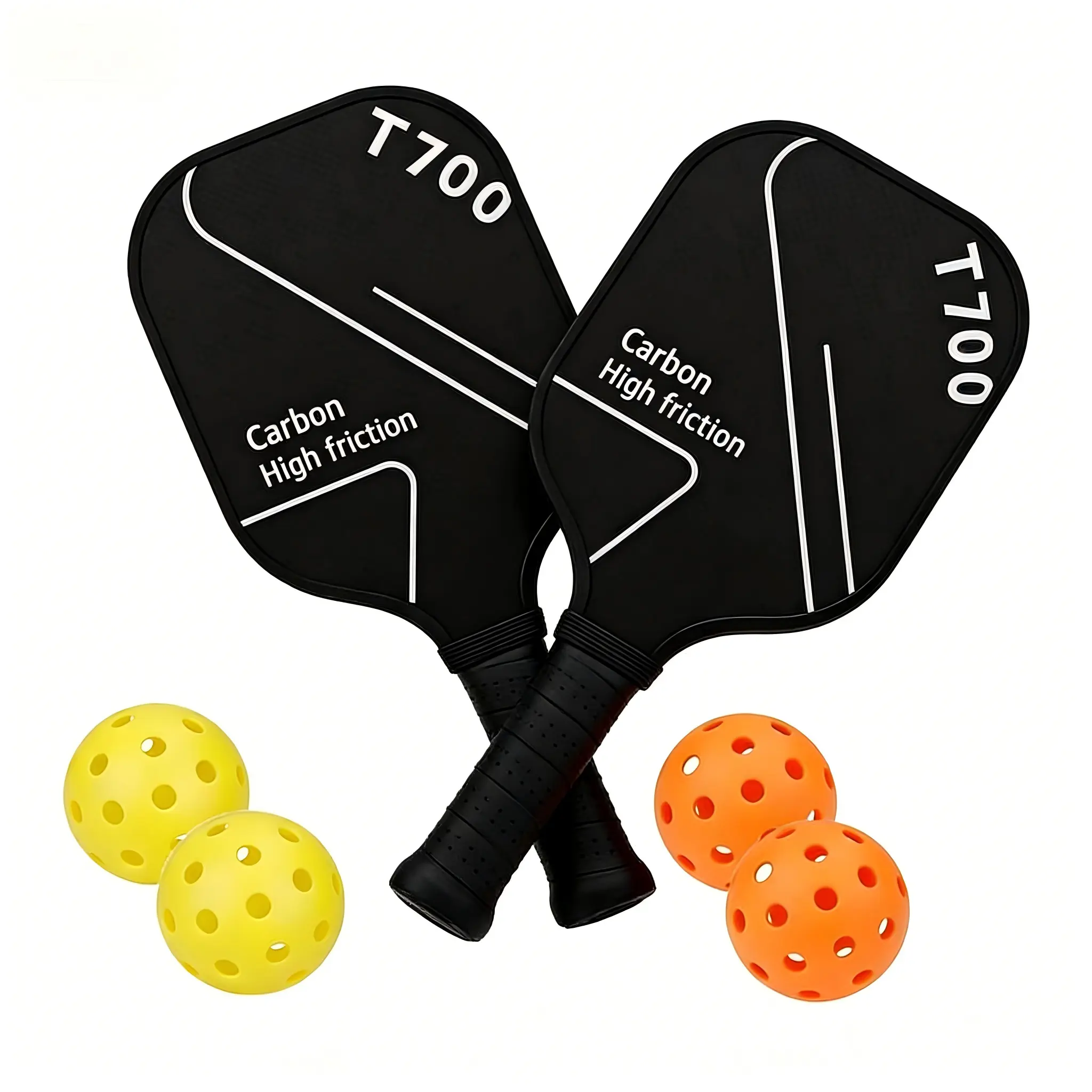 Phantom 2000 series, T700 carbon fiber Peak racket two-pack, Peak rackets, USAPA certified carbon fiber Peak racket set, black Peak racket two-pack (including 4 balls), 2 racket bags, unisex.