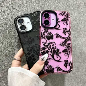 Elegant Vine Floral iPhone Case with Textured Lines Design Compatible with iPhone 17/16/15/14/13/12 Pro/Plus/Pro Max Features shockproof and drop-resistant protection.