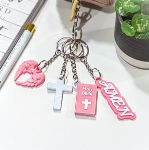 Religious Keychain Set – God Is Good Keychain Faith Bundle with Cross, Bible, Amen & Angel Wings | 3D Printed Christian Gift