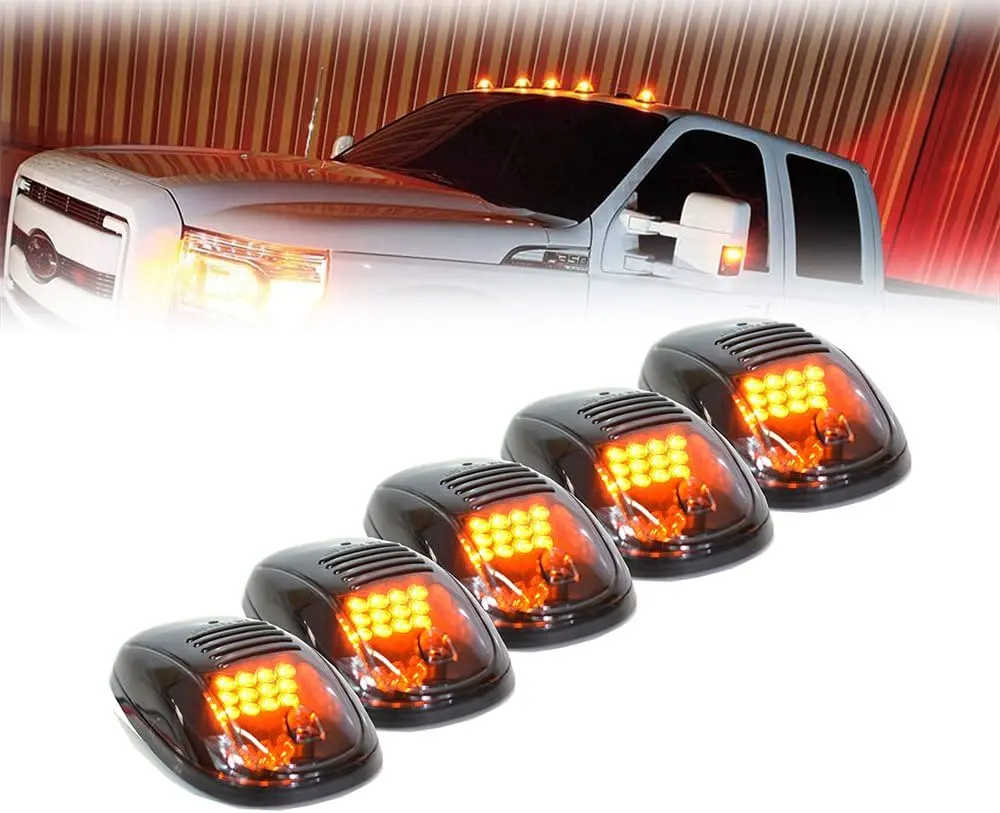 DIBMS 5-Piece Black Smoked Lens Cab Clearance Light Kit, 12-LED Roof Top Marker Running Lights for Ford, Dodge Ram Trucks, SUVs, Pickups