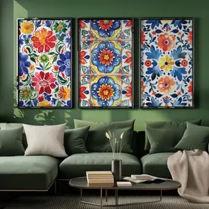 3pcs/set Frameless Minimalist Colorful Mexican Mexico Talavera Wall Art Prints Canvas Painting Poster Pictures For Living Room Home Decor